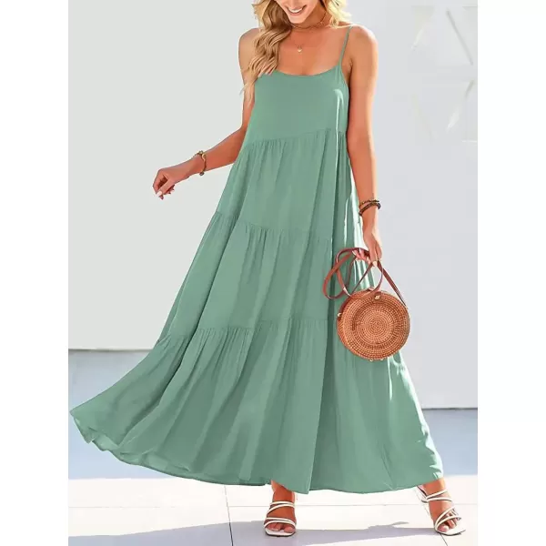 CHARTOU Women's Comfy Spaghetti Straps Shirring Loose Fit Maxi Long Swing Dress