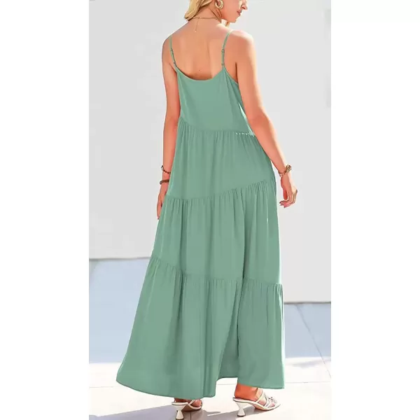 CHARTOU Women's Comfy Spaghetti Straps Shirring Loose Fit Maxi Long Swing Dress