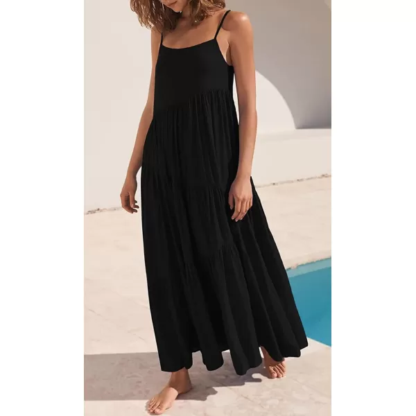 CHARTOU Women's Comfy Spaghetti Straps Shirring Loose Fit Maxi Long Swing Dress