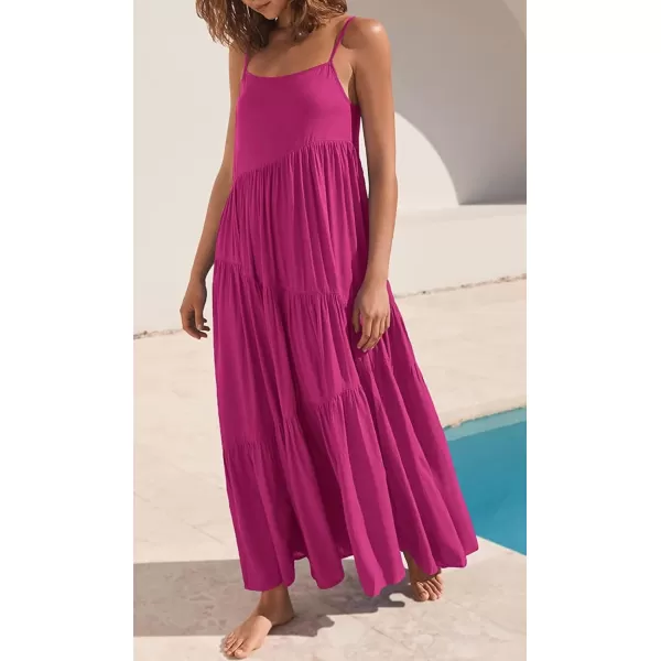 CHARTOU Women's Comfy Spaghetti Straps Shirring Loose Fit Maxi Long Swing Dress