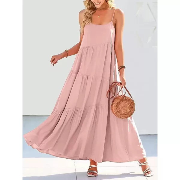 CHARTOU Women's Comfy Spaghetti Straps Shirring Loose Fit Maxi Long Swing Dress