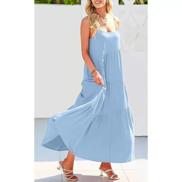 CHARTOU Women's Comfy Spaghetti Straps Shirring Loose Fit Maxi Long Swing Dress