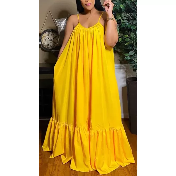 CHARTOU Women's Oversized Spaghetti Straps Hollow Out Back Pleated Party Swing Maxi Dress