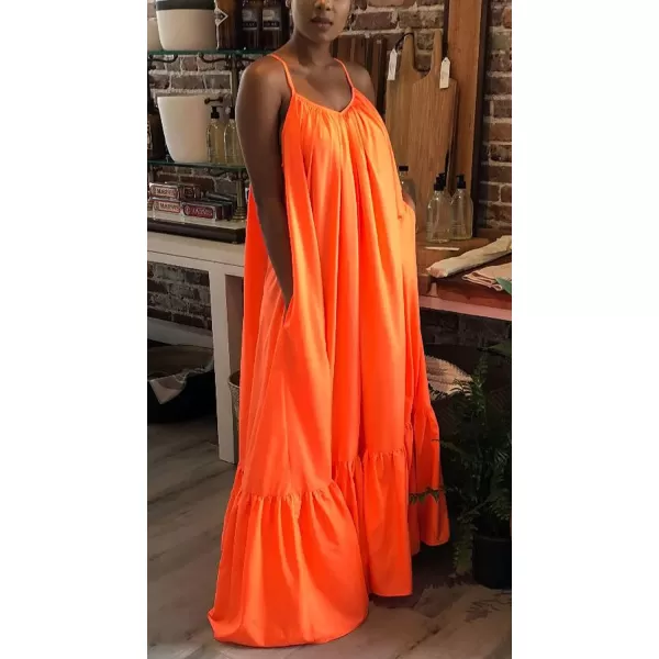 CHARTOU Women's Oversized Spaghetti Straps Hollow Out Back Pleated Party Swing Maxi Dress
