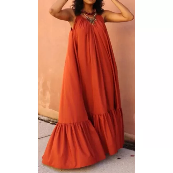CHARTOU Women's Oversized Spaghetti Straps Hollow Out Back Pleated Party Swing Maxi Dress