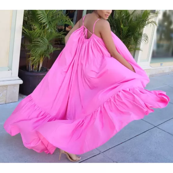 CHARTOU Women's Oversized Spaghetti Straps Hollow Out Back Pleated Party Swing Maxi Dress