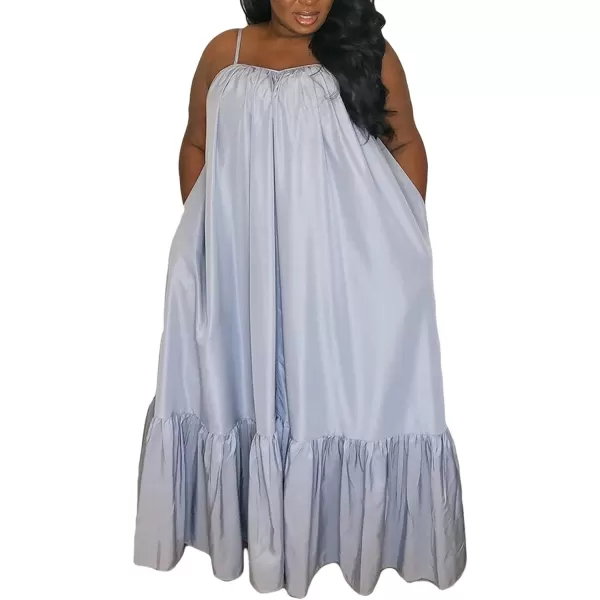 CHARTOU Women's Oversized Spaghetti Straps Hollow Out Back Pleated Party Swing Maxi Dress