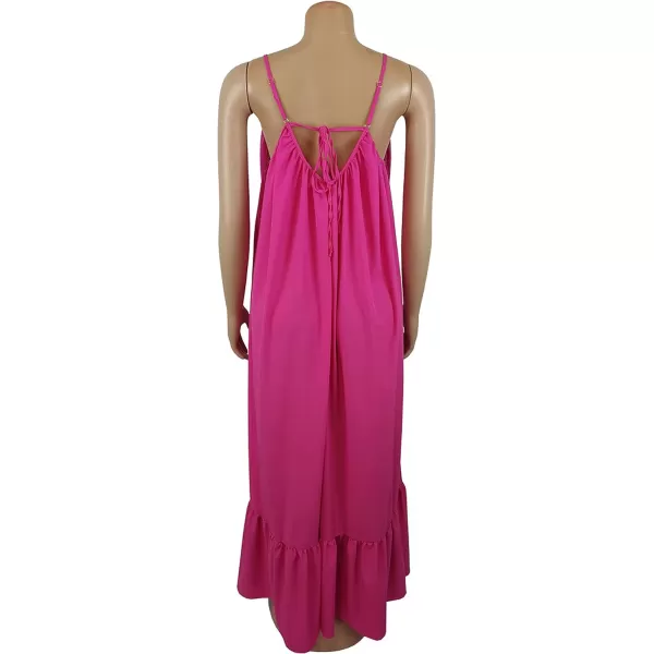 CHARTOU Women's Oversized Spaghetti Straps Hollow Out Back Pleated Party Swing Maxi Dress