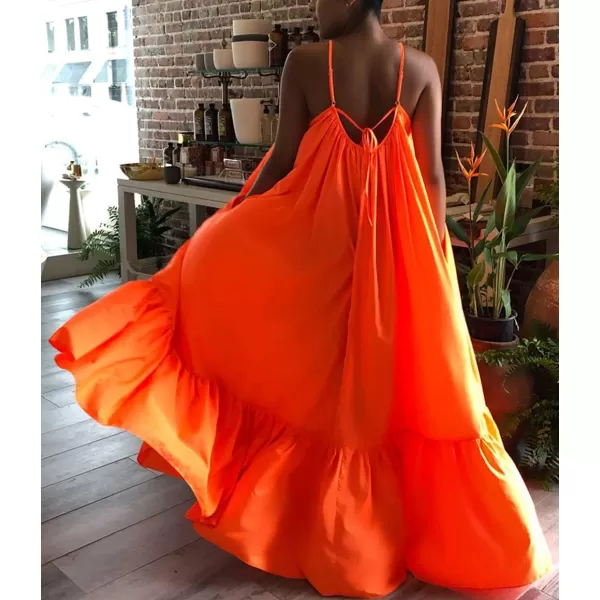 CHARTOU Women's Oversized Spaghetti Straps Hollow Out Back Pleated Party Swing Maxi Dress