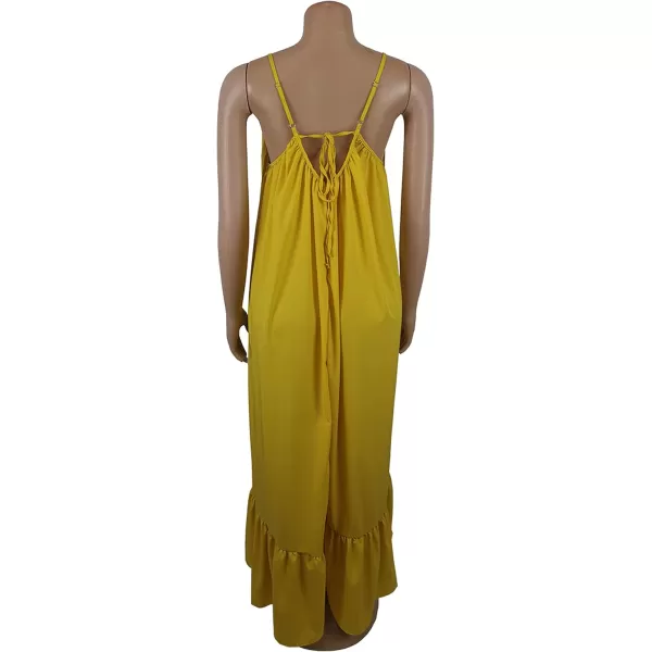CHARTOU Women's Oversized Spaghetti Straps Hollow Out Back Pleated Party Swing Maxi Dress