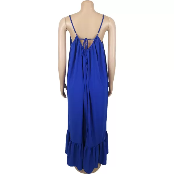 CHARTOU Women's Oversized Spaghetti Straps Hollow Out Back Pleated Party Swing Maxi Dress