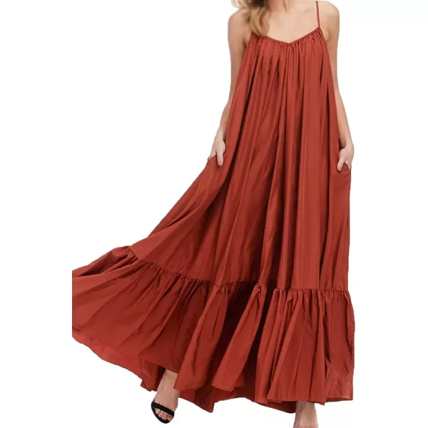 CHARTOU Women's Oversized Spaghetti Straps Hollow Out Back Pleated Party Swing Maxi Dress