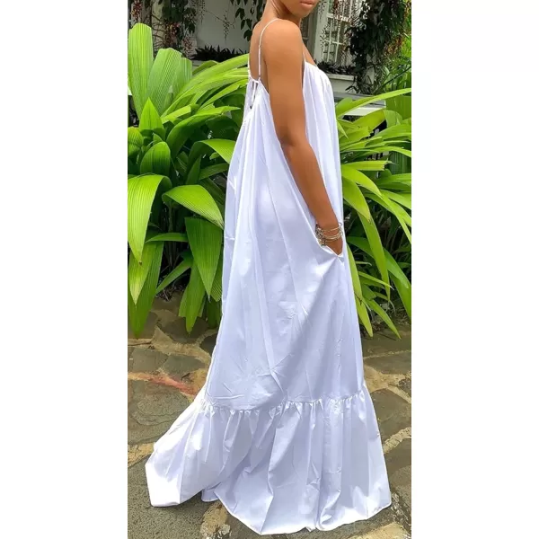 CHARTOU Women's Oversized Spaghetti Straps Hollow Out Back Pleated Party Swing Maxi Dress