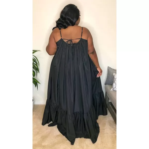 CHARTOU Women's Oversized Spaghetti Straps Hollow Out Back Pleated Party Swing Maxi Dress