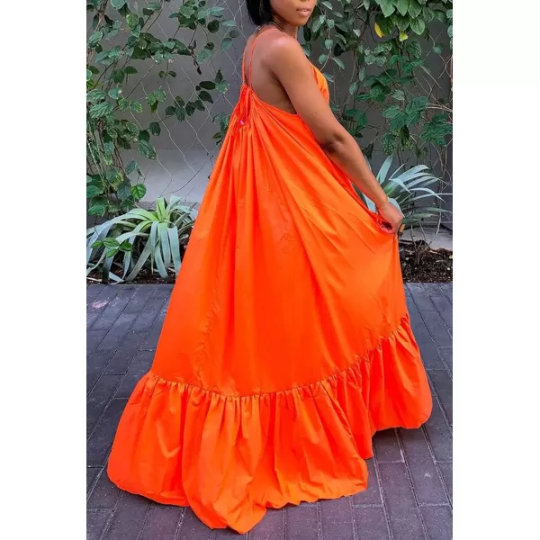 CHARTOU Women's Oversized Spaghetti Straps Hollow Out Back Pleated Party Swing Maxi Dress