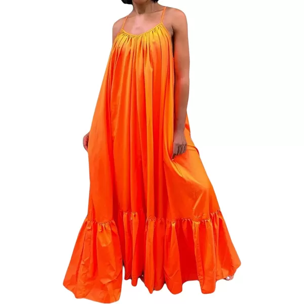 CHARTOU Women's Oversized Spaghetti Straps Hollow Out Back Pleated Party Swing Maxi Dress