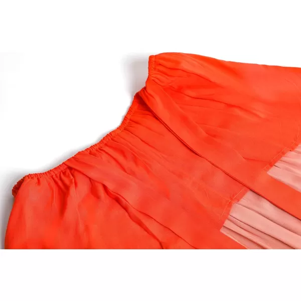 CHARTOU Women's Self-Tie Strap Elastic High Waist Color Contrast Ruffle A-Line Tiered Long Dress