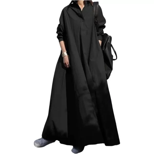 CHARTOU Women Long Sleeve Maxi Dress Ruffle Flowy Shirt Dress Oversize Tunic Dress A Line Beach Plus Size