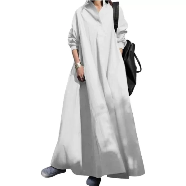 CHARTOU Women Long Sleeve Maxi Dress Ruffle Flowy Shirt Dress Oversize Tunic Dress A Line Beach Plus Size