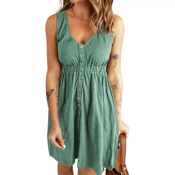 CHARTOU Women Summer Casual V Neck Sleeveless Tunic Midi Dress Button Up Tank Dress