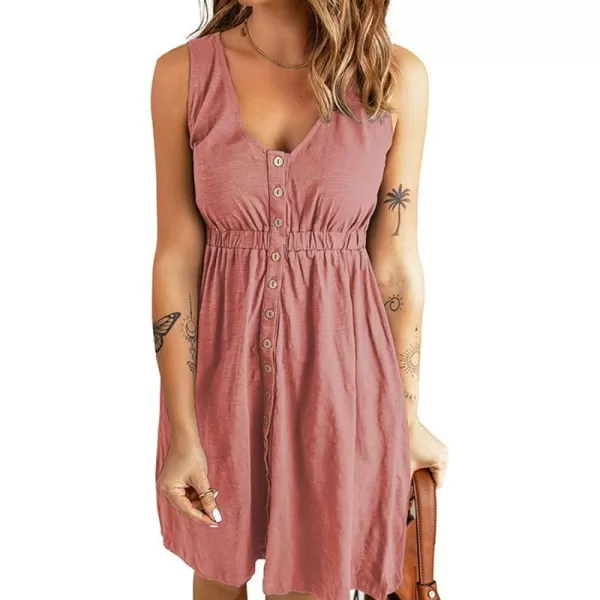 CHARTOU Women Summer Casual V Neck Sleeveless Tunic Midi Dress Button Up Tank Dress