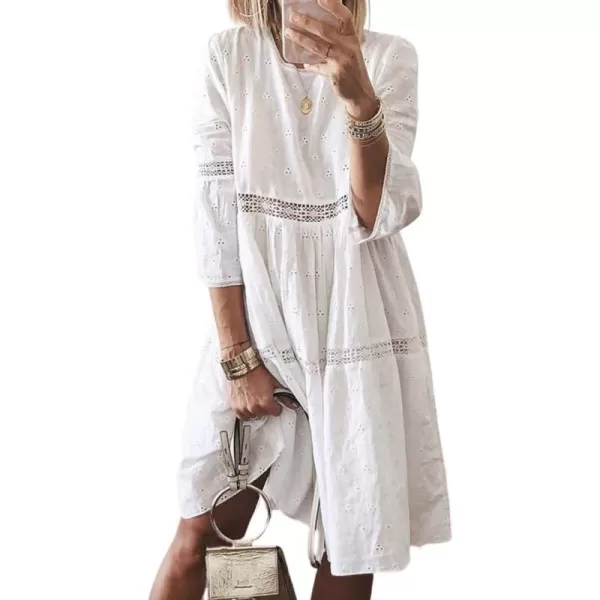 CHARTOU Women's Comfy 3/4 Sleeves Lace Crochet Lightweight Flowy A-Line Midi Dress