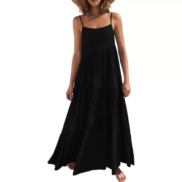 CHARTOU Women's Comfy Spaghetti Straps Shirring Loose Fit Maxi Long Swing Dress