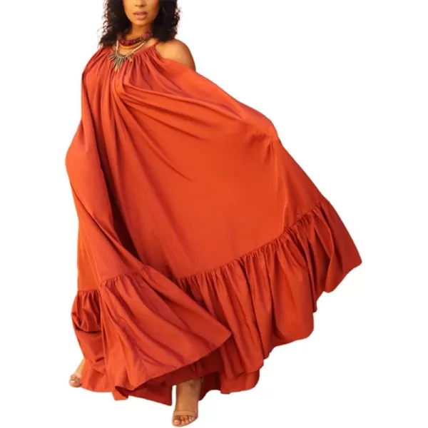 CHARTOU Women's Oversized Spaghetti Straps Hollow Out Back Pleated Party Swing Maxi Dress