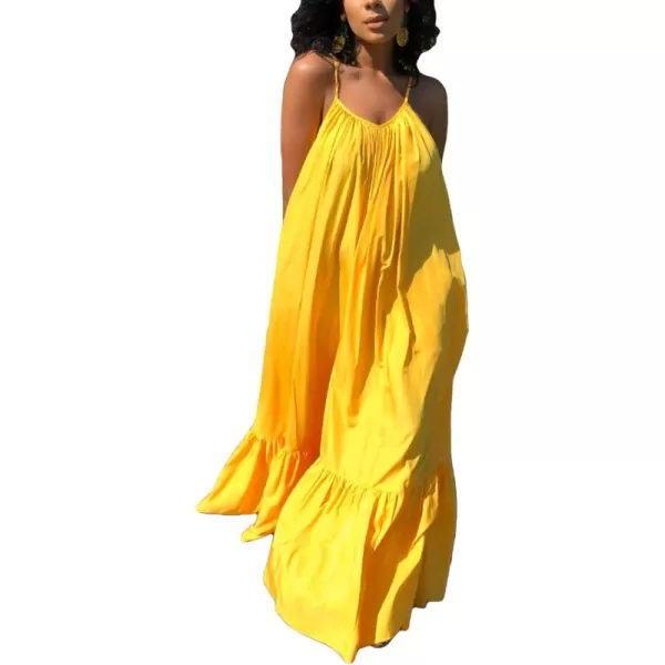 CHARTOU Women's Oversized Spaghetti Straps Hollow Out Back Pleated Party Swing Maxi Dress