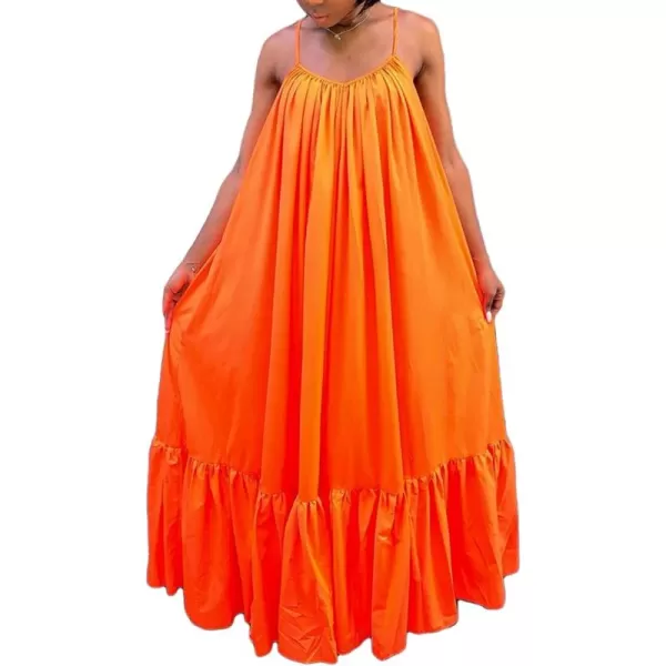 CHARTOU Women's Oversized Spaghetti Straps Hollow Out Back Pleated Party Swing Maxi Dress