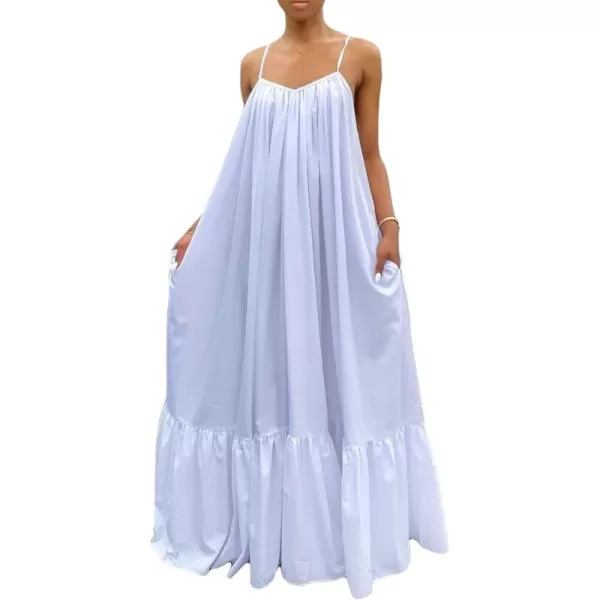 CHARTOU Women's Oversized Spaghetti Straps Hollow Out Back Pleated Party Swing Maxi Dress
