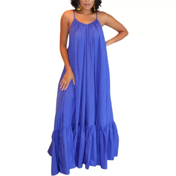 CHARTOU Women's Oversized Spaghetti Straps Hollow Out Back Pleated Party Swing Maxi Dress