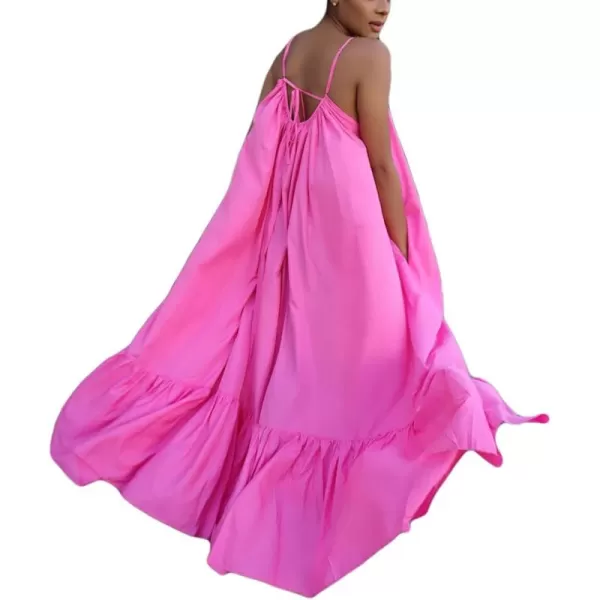 CHARTOU Women's Oversized Spaghetti Straps Hollow Out Back Pleated Party Swing Maxi Dress