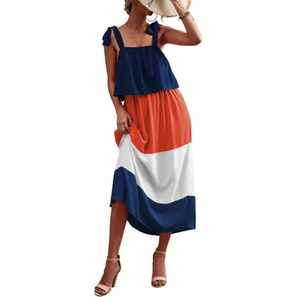 CHARTOU Women's Self-Tie Strap Elastic High Waist Color Contrast Ruffle A-Line Tiered Long Dress