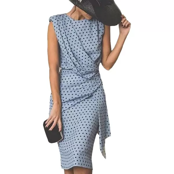 CHARTOU Women's Vintage Crew Neck Polka Dot Bodycon Sleeveless Wrap Midi Pencil Dress