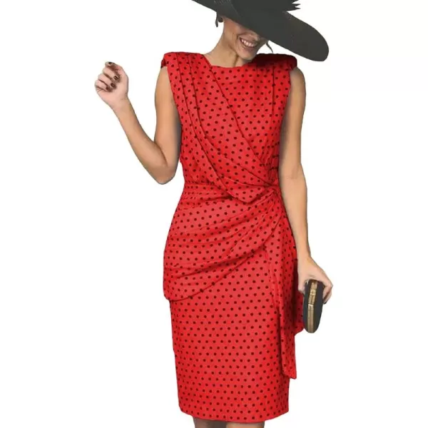 CHARTOU Women's Vintage Crew Neck Polka Dot Bodycon Sleeveless Wrap Midi Pencil Dress