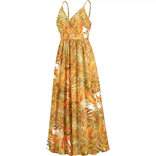 CHARTOU Women's Summer Boho Floral Print Spaghetti Strap Wrap V-Neck Flowy Maxi Dress