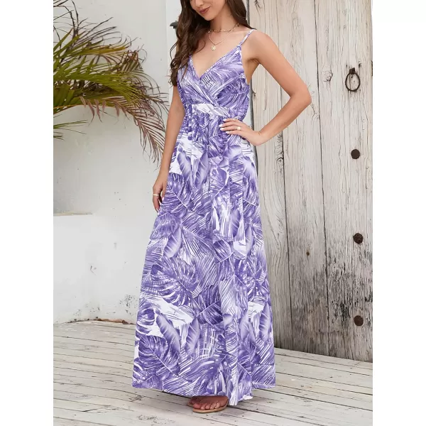 CHARTOU Women's Summer Boho Floral Print Spaghetti Strap Wrap V-Neck Flowy Maxi Dress