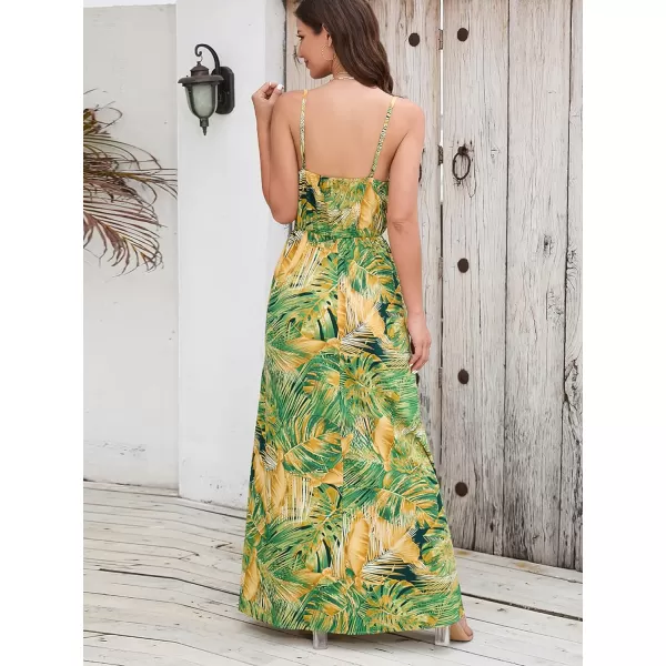 CHARTOU Women's Summer Boho Floral Print Spaghetti Strap Wrap V-Neck Flowy Maxi Dress