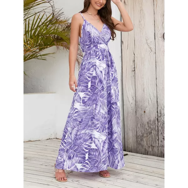 CHARTOU Women's Summer Boho Floral Print Spaghetti Strap Wrap V-Neck Flowy Maxi Dress