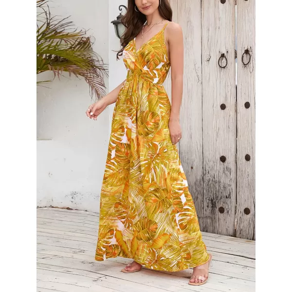 CHARTOU Women's Summer Boho Floral Print Spaghetti Strap Wrap V-Neck Flowy Maxi Dress