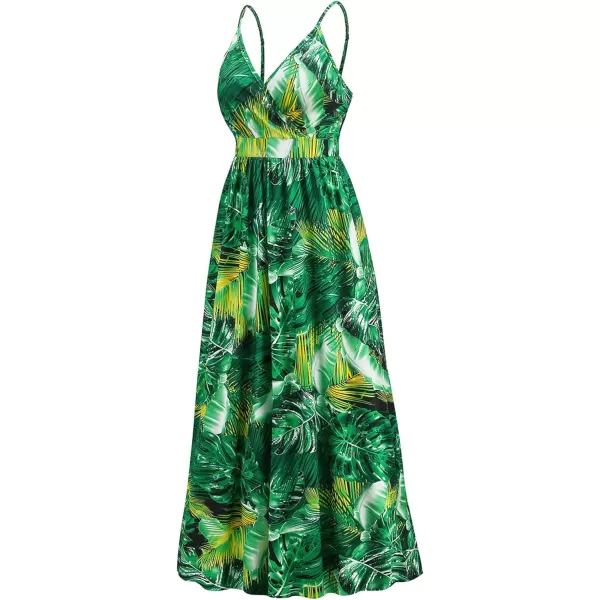 CHARTOU Women's Summer Boho Floral Print Spaghetti Strap Wrap V-Neck Flowy Maxi Dress
