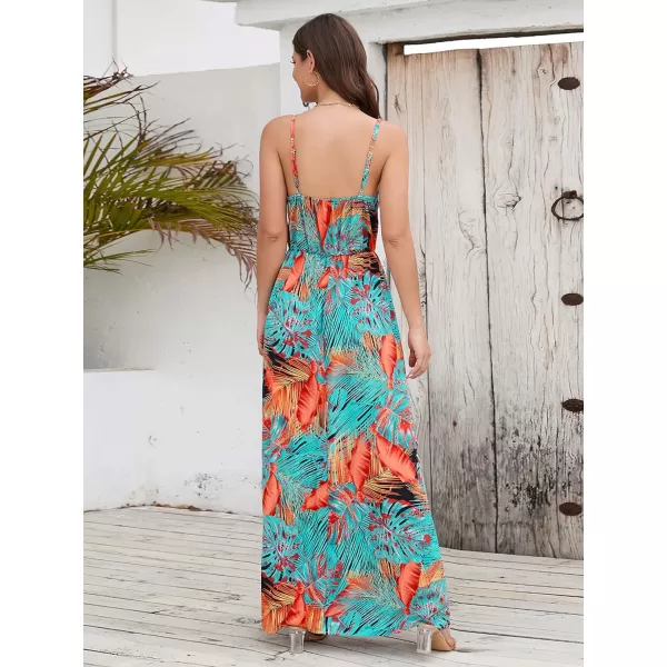 CHARTOU Women's Summer Boho Floral Print Spaghetti Strap Wrap V-Neck Flowy Maxi Dress