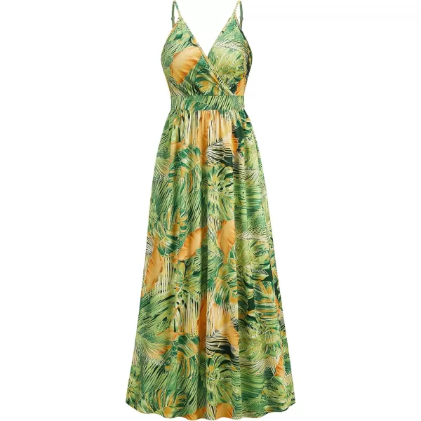 CHARTOU Women's Summer Boho Floral Print Spaghetti Strap Wrap V-Neck Flowy Maxi Dress