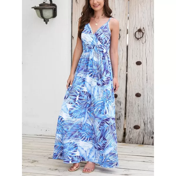 CHARTOU Women's Summer Boho Floral Print Spaghetti Strap Wrap V-Neck Flowy Maxi Dress