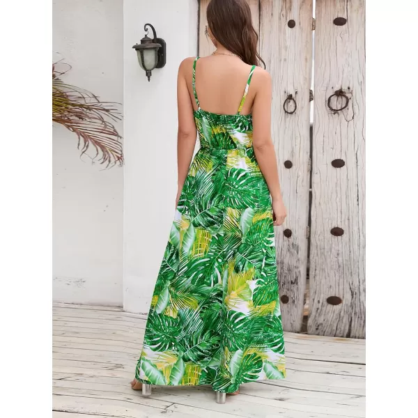 CHARTOU Women's Summer Boho Floral Print Spaghetti Strap Wrap V-Neck Flowy Maxi Dress
