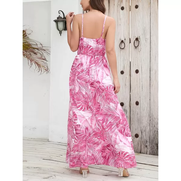 CHARTOU Women's Summer Boho Floral Print Spaghetti Strap Wrap V-Neck Flowy Maxi Dress