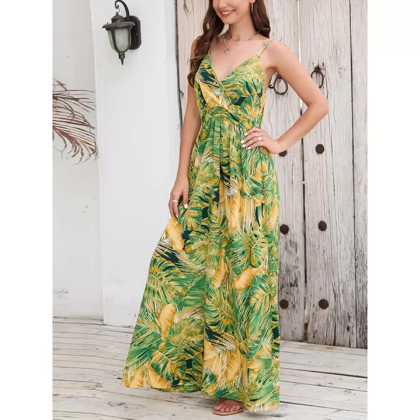 CHARTOU Women's Summer Boho Floral Print Spaghetti Strap Wrap V-Neck Flowy Maxi Dress