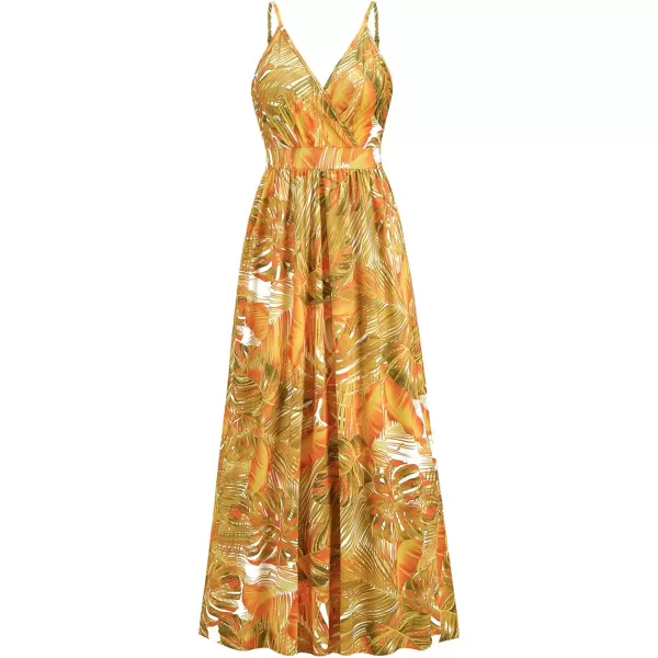 CHARTOU Women's Summer Boho Floral Print Spaghetti Strap Wrap V-Neck Flowy Maxi Dress