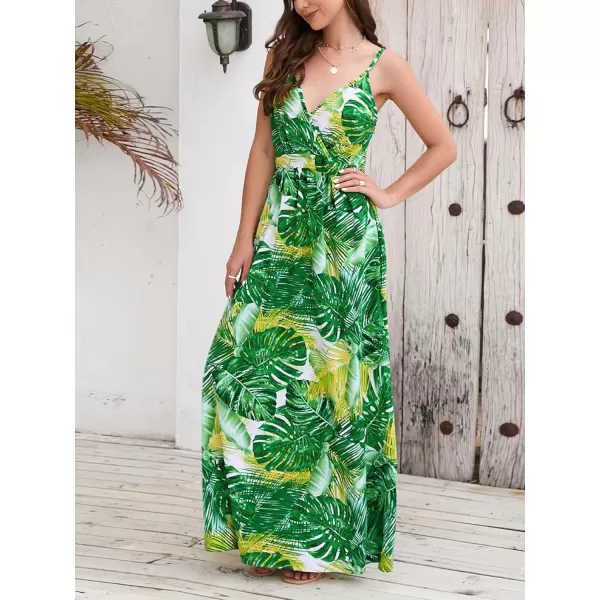 CHARTOU Women's Summer Boho Floral Print Spaghetti Strap Wrap V-Neck Flowy Maxi Dress